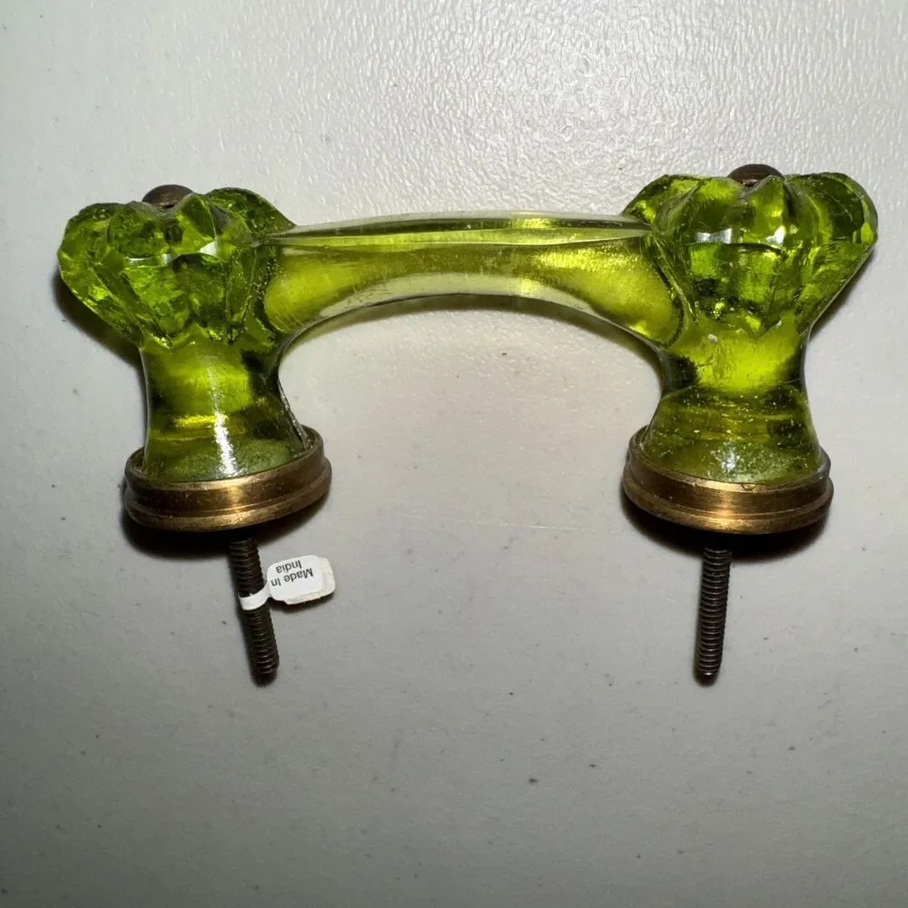 Anthropologie Green Glass Drawer Pull Antique Cabinet Dresser Melon Knob Handle